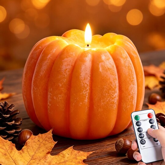 StaticPoster; Fall Decor, Fall Decorations for Home Large Flameless Pumpkin Candle Orange; Category:Fall Candles; Image:1